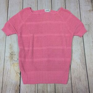 Vintage Cuddle Knit Pink Short Sleeve Knit Top Textured USA‎ Made  L